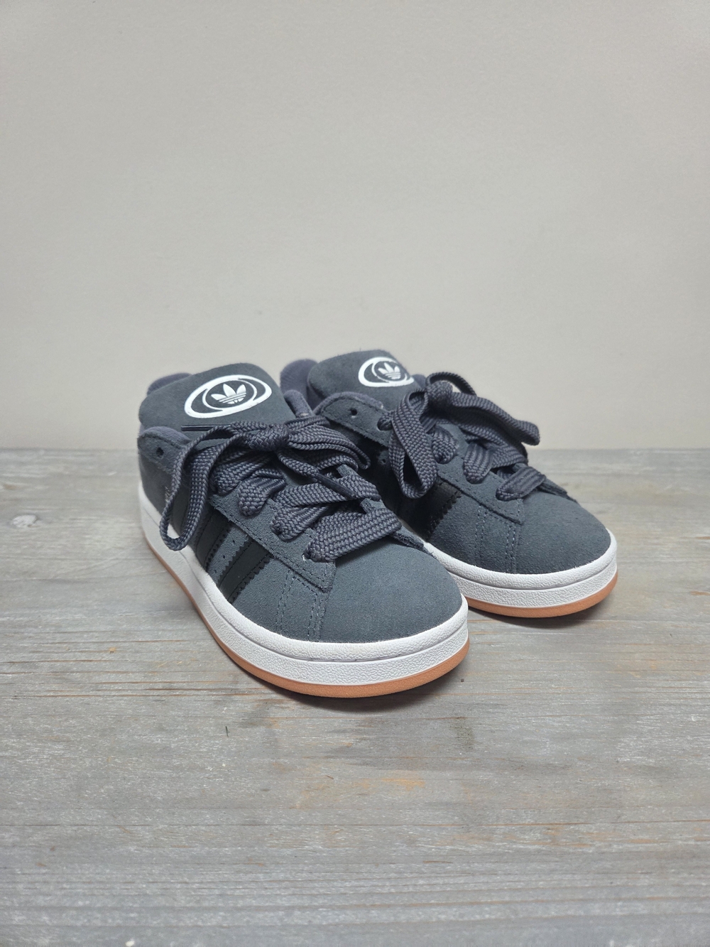 Adidas Kids Campus Charcoal Gray Lace-Up Sneakers with Black Stripes